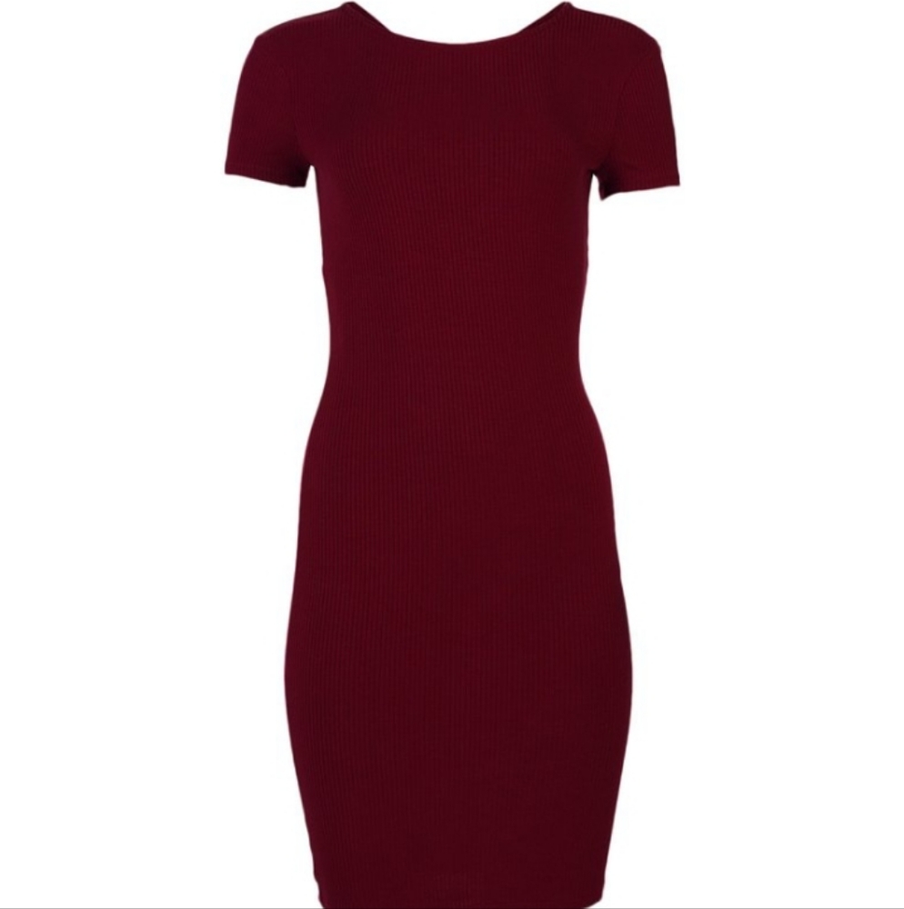 Burgundy Bodycon criss-cross back dress